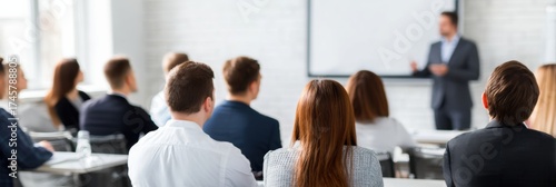 Business Seminar in a Modern Conference Room With a Speaker Presenting to an Engaged Audience
