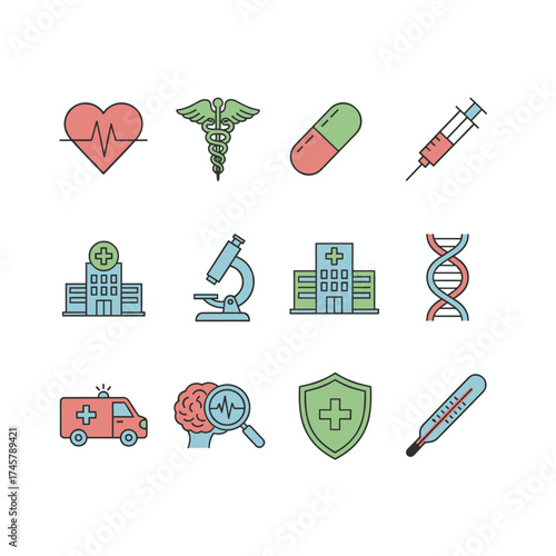 A collection of minimalist flat icons for healthcare and medicine, suitable for websites, mobile sites, and apps, easy to use and highly customizable