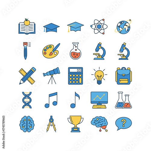 A collection of thin‑line flat design icons for education, web, and app use—simple to implement and highly customizable