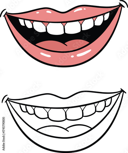 Wallpaper Mural  Detailed vector illustration of a wide open smiling mouth with pink lips and white teeth, symbol for happiness, joy, dental health, isolated

 Torontodigital.ca