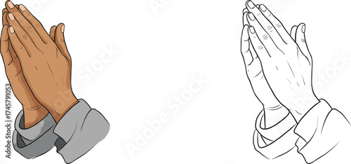 Wallpaper Mural Detailed vector illustration of praying hands with palms together, representing prayer, worship, hope, meditation, faith, spirituality, isolated

 Torontodigital.ca