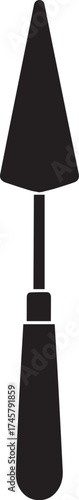 Black Silhouette of a Pointed Blade Garden Trowel with Rounded Handle.