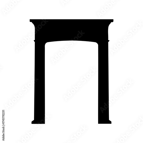Black and white silhouette of a grand architectural archway or portal