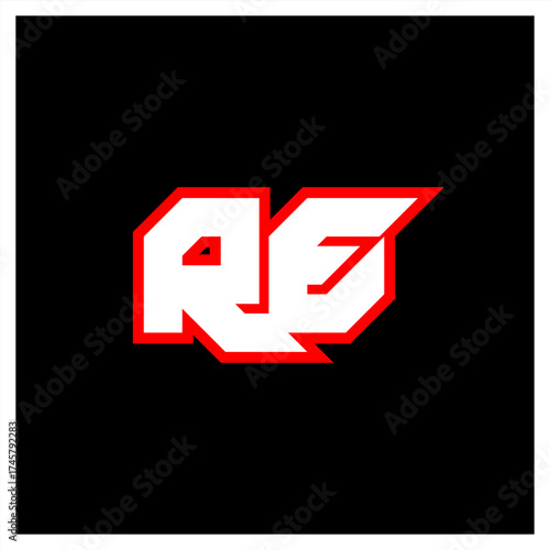 RE logo design, initial RE letter design with sci-fi style. RE logo for game, esport, Technology, Digital, Community or Business. R E sport modern Italic alphabet font. Typography urban style fonts.