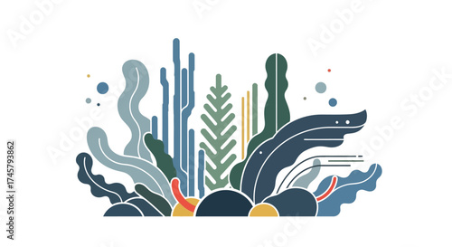 Abstract Underwater Plant Life Illustration.