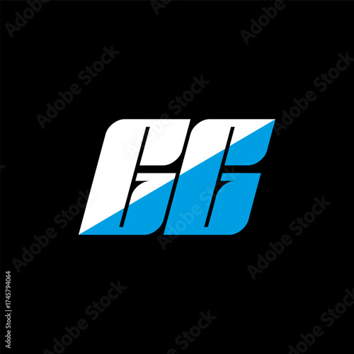 GG letter logo design on black background. GG creative initials letter logo concept. gg icon design. GG white and blue letter icon design on black background. G G