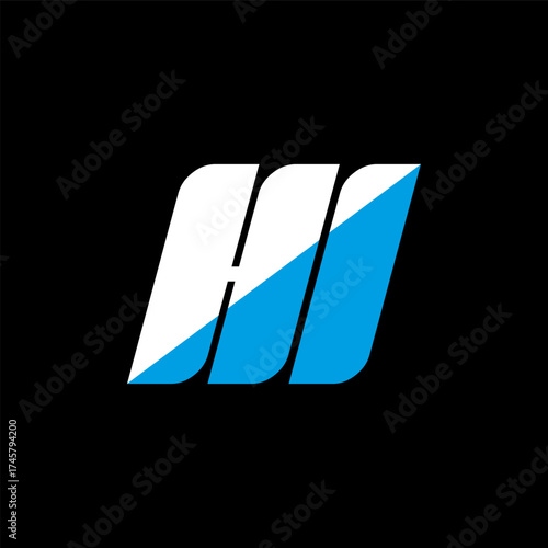 HI letter logo design on black background. HI creative initials letter logo concept. hi icon design. HI white and blue letter icon design on black background. H I