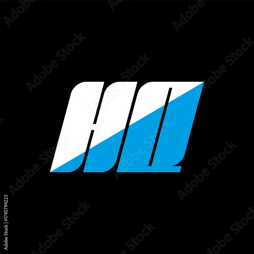 HQ letter logo design on black background. HQ creative initials letter logo concept. hq icon design. HQ white and blue letter icon design on black background. H Q