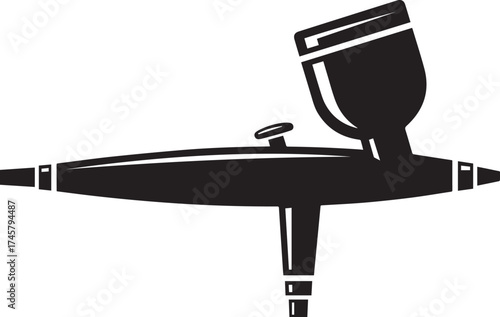 Professional Airbrush Tool Silhouette with Top-Mounted Paint Cup.