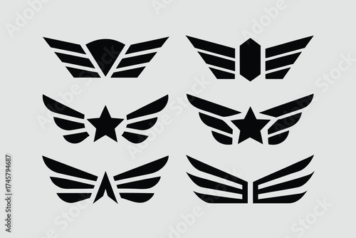  collection of vector wing emblems in a modern, geometric, and stylized design . 