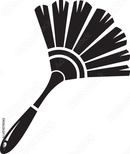 Solid black silhouette of a fanned feather duster, a classic household cleaning tool icon.