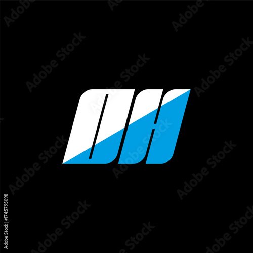 OH letter logo design on black background. OH creative initials letter logo concept. OH icon design. OH white and blue letter icon design on black background. O H