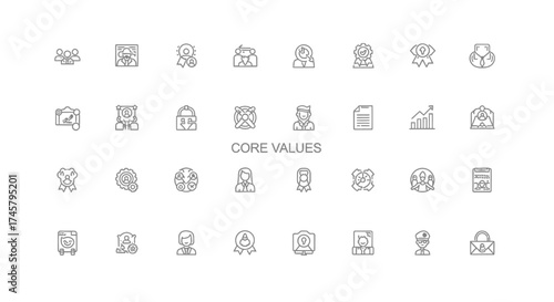 Visual Representation of Diverse Business Core Values and Principles Presented Through Icons