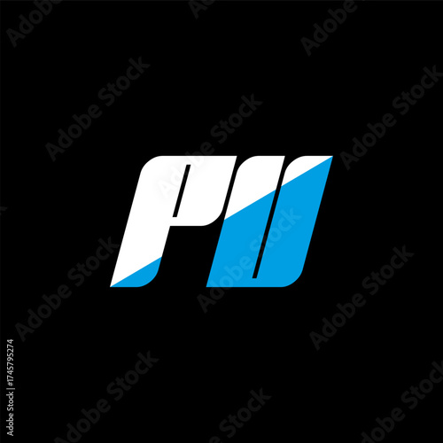 PU letter logo design on black background. PU creative initials letter logo concept. PU icon design. PU white and blue letter icon design on black background. P U