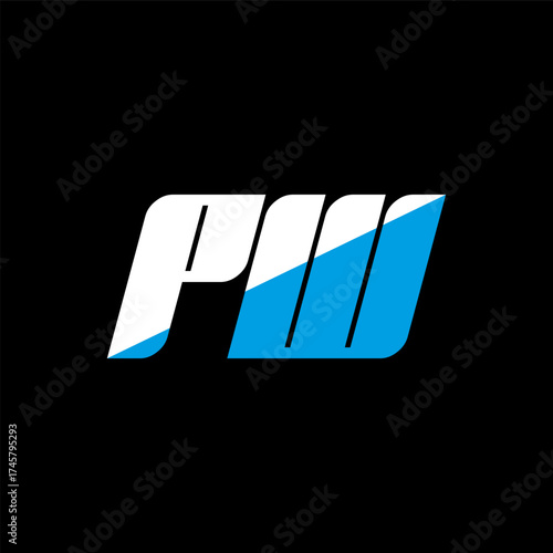 PW letter logo design on black background. PW creative initials letter logo concept. PW icon design. PW white and blue letter icon design on black background. P W
