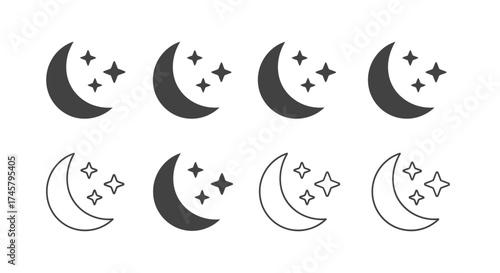 Abstract Night Sky Crescent Moons and Stars Pattern for Sleep and Dreams Design Elements