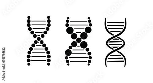 Illustrations of DNA structures including genetic code variations and standard double helix form