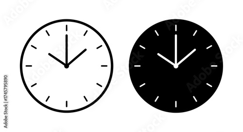 Analog Clock Faces Showing Time with Hands and Hour Markers in Light and Dark Themes