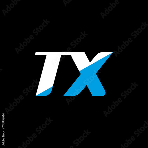 TX letter logo design on black background. TX creative initials letter logo concept. TX icon design. TX white and blue letter icon design on black background. T X