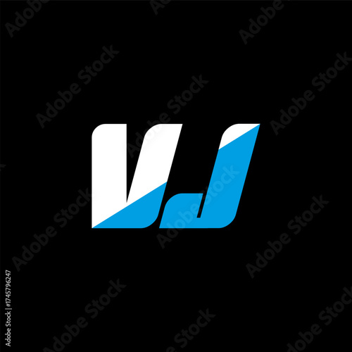 VJ letter logo design on black background. VJ creative initials letter logo concept. VJ icon design. VJ white and blue letter icon design on black background. V J
