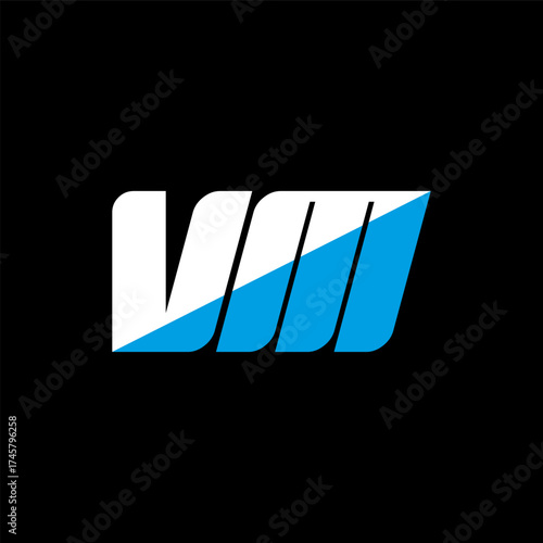 VM letter logo design on black background. VM creative initials letter logo concept. VM icon design. VM white and blue letter icon design on black background. V M