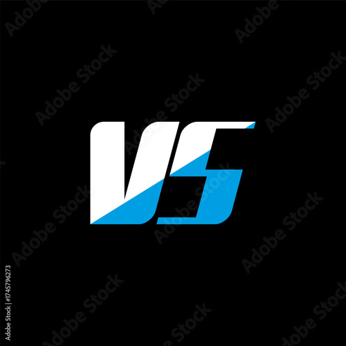 VS letter logo design on black background. VS creative initials letter logo concept. VS icon design. VS white and blue letter icon design on black background. V S
