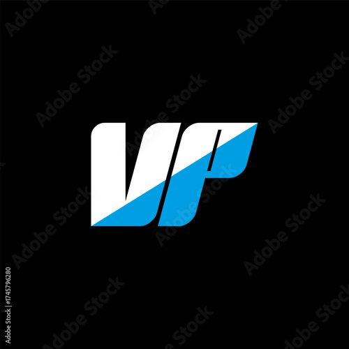 VP letter logo design on black background. VP creative initials letter logo concept. VP icon design. VP white and blue letter icon design on black background. V P