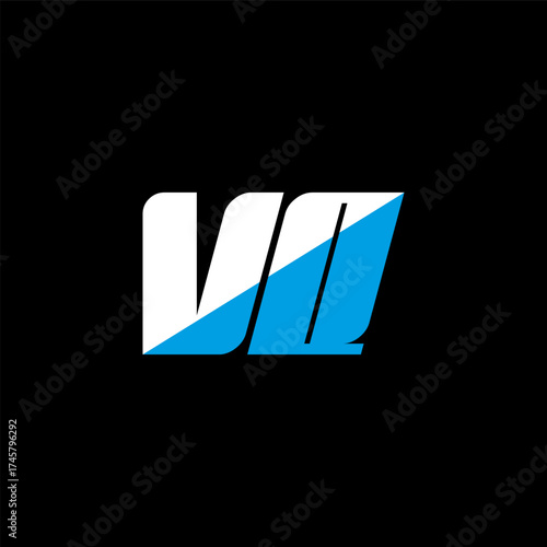 VQ letter logo design on black background. VQ creative initials letter logo concept. VQ icon design. VQ white and blue letter icon design on black background. V Q