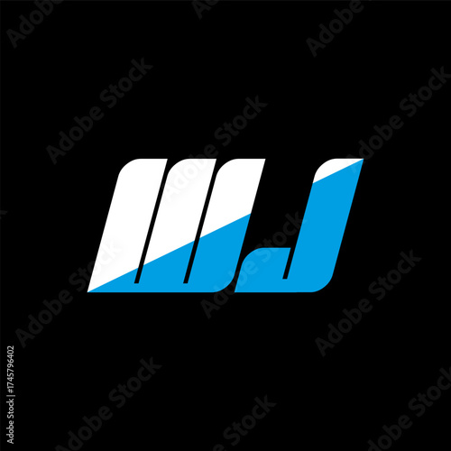 WJ letter logo design on black background. WJ creative initials letter logo concept. WJ icon design. WJ white and blue letter icon design on black background. W J