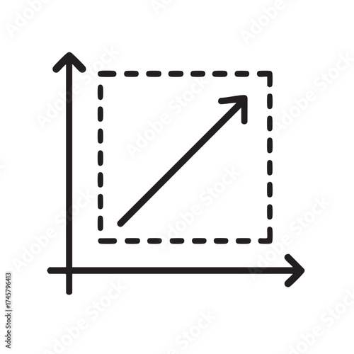 Growth chart with an upward trend indicated by a diagonal arrow