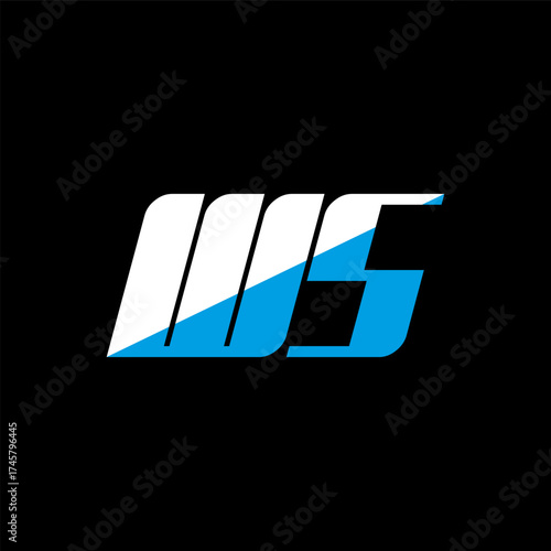 WS letter logo design on black background. WS creative initials letter logo concept. WS icon design. WS white and blue letter icon design on black background. W S