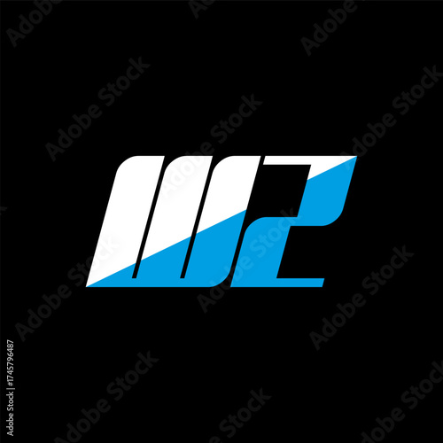 WZ letter logo design on black background. WZ creative initials letter logo concept. WZ icon design. WZ white and blue letter icon design on black background. W Z