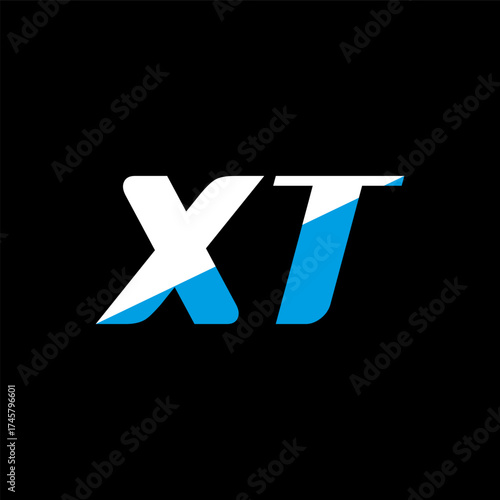 XT letter logo design on black background. XT creative initials letter logo concept. XT icon design. XT white and blue letter icon design on black background. X T