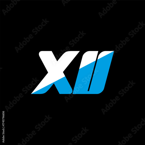 XU letter logo design on black background. XU creative initials letter logo concept. XU icon design. XU white and blue letter icon design on black background. X U