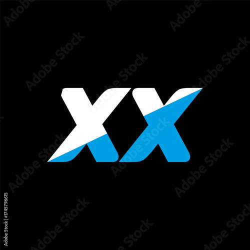 XX letter logo design on black background. XX creative initials letter logo concept. XX icon design. XX white and blue letter icon design on black background. X X
