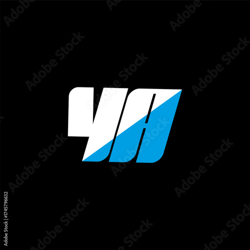 YA letter logo design on black background. YA creative initials letter logo concept. YA icon design. YA white and blue letter icon design on black background. Y A