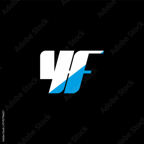 YF letter logo design on black background. YF creative initials letter logo concept. YF icon design. YF white and blue letter icon design on black background. Y F