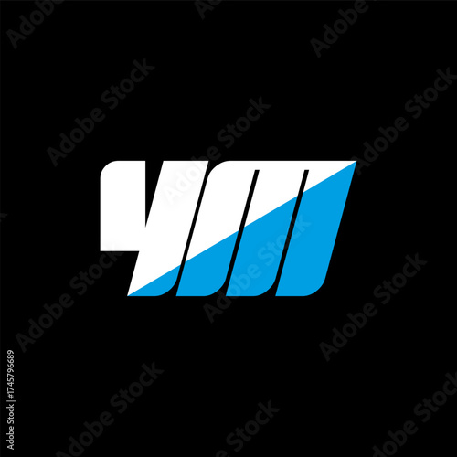 YM letter logo design on black background. YM creative initials letter logo concept. YM icon design. YM white and blue letter icon design on black background. Y M