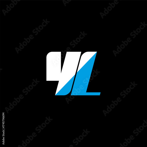 YL letter logo design on black background. YL creative initials letter logo concept. YL icon design. YL white and blue letter icon design on black background. Y L