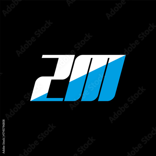 ZM letter logo design on black background. ZM creative initials letter logo concept. ZM icon design. ZM white and blue letter icon design on black background. Z M