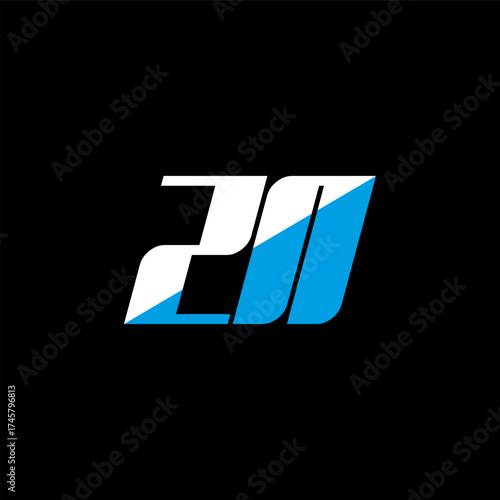 ZN letter logo design on black background. ZN creative initials letter logo concept. ZN icon design. ZN white and blue letter icon design on black background. Z N