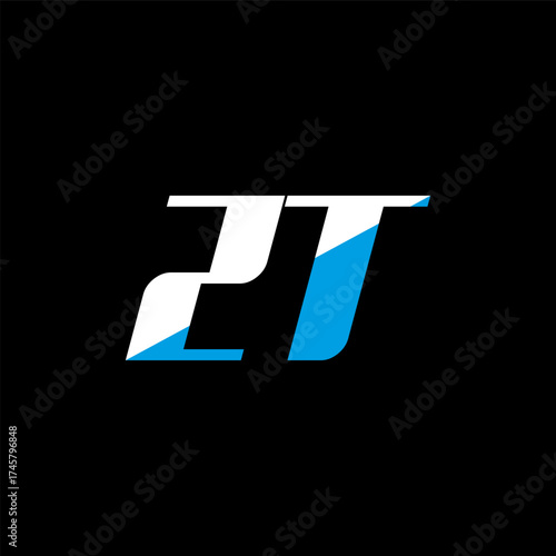 ZT letter logo design on black background. ZT creative initials letter logo concept. ZT icon design. ZT white and blue letter icon design on black background. Z T