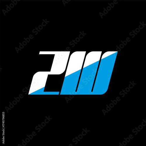 ZW letter logo design on black background. ZW creative initials letter logo concept. ZW icon design. ZW white and blue letter icon design on black background. Z W
