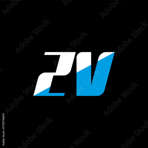 ZV letter logo design on black background. ZV creative initials letter logo concept. ZV icon design. ZV white and blue letter icon design on black background. Z V