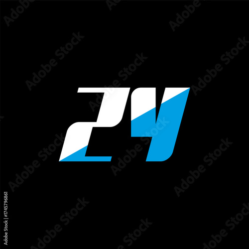 ZY letter logo design on black background. ZY creative initials letter logo concept. ZY icon design. ZY white and blue letter icon design on black background. Z Y