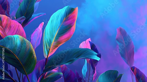 Vibrant Tropical Leaves Against a Colorful Background