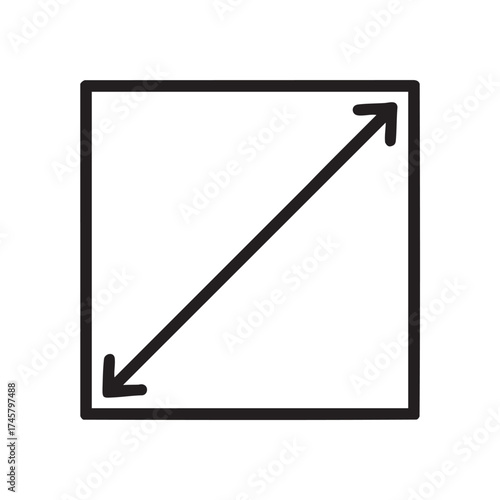 Simple black and white outline of a square with a diagonal arrow