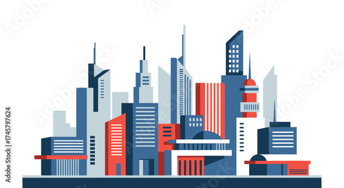 Cityscape of modern buildings and skyscrapers in an urban environment.