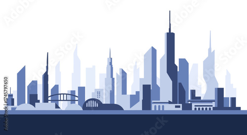 Cityscape Silhouette - Modern Urban Skyline with Towering Skyscrapers.