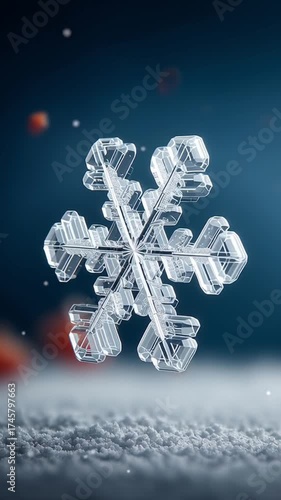 Intricate snowflake isolated on soft snow background